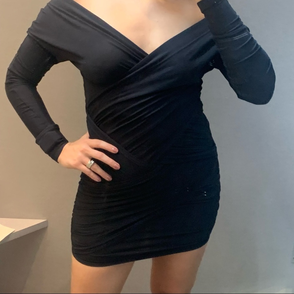 LA PERLA BLACK VINTAGE LONG SLEEVE DRESS WITH ROUGING
